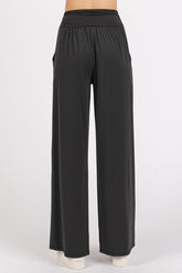 Mittoshop Women's Stretch Banded Waist Wide Leg Pants with Pockets - Versatile Comfort & Style